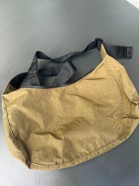 Baggu Medium Nylon Crescent Bag in Caper with Black Strap